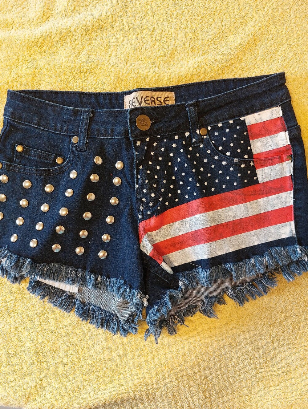 Reverse Girls Demin American Flag Shorts Large